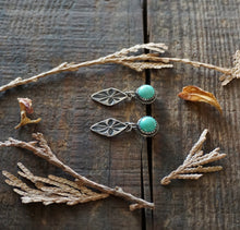 Load image into Gallery viewer, Kingman Turquoise Post Earrings in Handcrafted Sterling Silver with Hand Stamped Drops