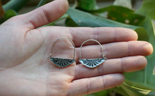 Load image into Gallery viewer, Double Sided Hoops in Handcrafted and Stamped Sterling Silver Earrings