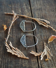Load image into Gallery viewer, Double Sided Hoops in Handcrafted and Stamped Sterling Silver Earrings