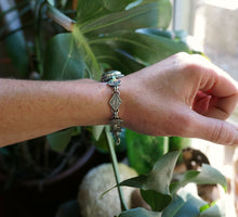 Load image into Gallery viewer, Poseidon Variscite Bracelet in Handcrafted and Stamped Sterling Silver Design, 7-7.5"
