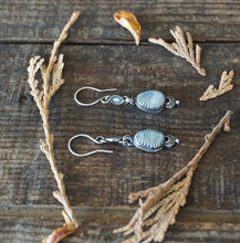 Load image into Gallery viewer, Rainbow Moonstone Drop Earrings, Handcrafted and Stamped Sterling Silver Detailing