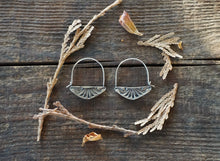 Load image into Gallery viewer, Double Sided Hoops in Handcrafted and Stamped Sterling Silver Earrings