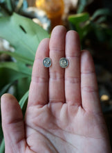 Load image into Gallery viewer, Owl Face Hand Stamped Earrings in Handcrafted Sterling Silver, Post Back