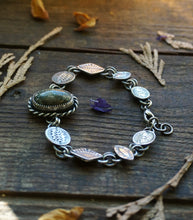 Load image into Gallery viewer, Poseidon Variscite Bracelet in Handcrafted and Stamped Sterling Silver Design, 7-7.5"