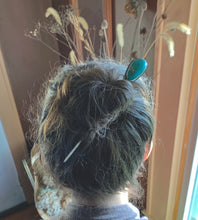 Load image into Gallery viewer, Large Campitos Turquoise Hair Gem Pin in Handcrafted Sterling Silver, 6" Solid Sterling Hair Stick