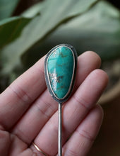 Load image into Gallery viewer, Large Campitos Turquoise Hair Gem Pin in Handcrafted Sterling Silver, 6" Solid Sterling Hair Stick