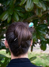 Load image into Gallery viewer, Large Campitos Turquoise Hair Gem Pin in Handcrafted Sterling Silver, 6" Solid Sterling Hair Stick