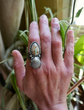 Load image into Gallery viewer, Seafaring Montezuma Turquoise and Shell Ring, Size 9 3/4, Handcrafted and Cast Solid Sterling Silver