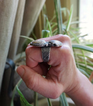 Load image into Gallery viewer, Seafaring Montezuma Turquoise and Shell Ring, Size 9 3/4, Handcrafted and Cast Solid Sterling Silver