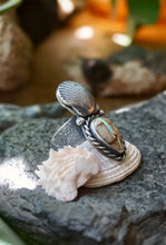 Load image into Gallery viewer, Seafaring Montezuma Turquoise and Shell Ring, Size 9 3/4, Handcrafted and Cast Solid Sterling Silver