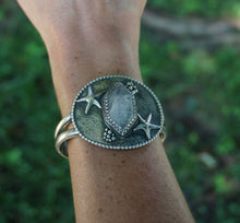 Load image into Gallery viewer, Reserved For E. Beachcomber Cuff in Handcrafted Sterling Silver with Large Double Terminated Tibetan Quartz, Medium to Large Fitting