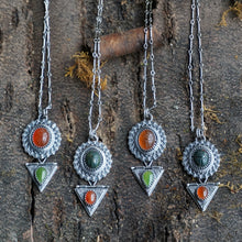 Load image into Gallery viewer, Egyptian Revival Scarab Necklace, Handcrafted Sterling Silver with Scarabs and Hinged Drops, 4 Available Options