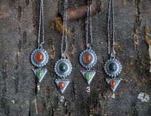 Load image into Gallery viewer, Egyptian Revival Scarab Necklace, Handcrafted Sterling Silver with Scarabs and Hinged Drops, 4 Available Options