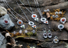 Load image into Gallery viewer, Egyptian Revival Scarab Necklace, Handcrafted Sterling Silver with Scarabs and Hinged Drops, 4 Available Options