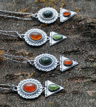 Load image into Gallery viewer, Egyptian Revival Scarab Necklace, Handcrafted Sterling Silver with Scarabs and Hinged Drops, 4 Available Options