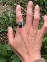 Load image into Gallery viewer, Malachite Ring in Handcrafted Sterling Silver, Thick Fern Stalk Sand Casted Band with Organic Details, US Size 8 1/2