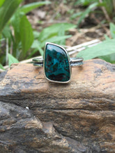 Load image into Gallery viewer, Malachite Ring in Handcrafted Sterling Silver, Thick Fern Stalk Sand Casted Band with Organic Details, US Size 8 1/2
