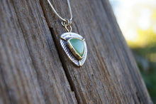 Load image into Gallery viewer, Siberian Green Jade in Handcrafted Sterling Silver Pendant with 18K Gold Details, Set With Sterling Silver 18" Snake Chain