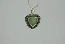 Load image into Gallery viewer, Siberian Green Jade in Handcrafted Sterling Silver Pendant with 18K Gold Details, Set With Sterling Silver 18" Snake Chain