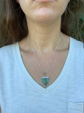 Load image into Gallery viewer, Siberian Green Jade in Handcrafted Sterling Silver Pendant with 18K Gold Details, Set With Sterling Silver 18" Snake Chain