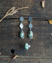 Load image into Gallery viewer, New Lander Variscite in Hand Stamped Drop Earrings and or Ring in Size 9, Solid Handcrafted Sterling Silver Designs