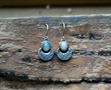 Load image into Gallery viewer, Ethiopian Opal Crescent Moon Drop Earrings in Handcrafted Sterling Silver