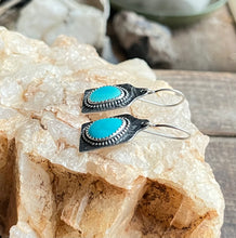 Load image into Gallery viewer, Sonoran Gem Turquoise Stock Tag Earrings, Handcrafted Sterling Silver