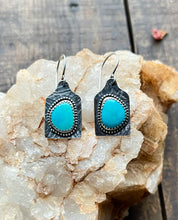 Load image into Gallery viewer, Sonoran Gem Turquoise Stock Tag Earrings, Handcrafted Sterling Silver