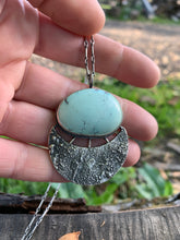 Load image into Gallery viewer, Reserved For T. Large Blue Moon Turquoise Crescent Drop Necklace in Handcrafted Sterling Silver