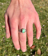 Load image into Gallery viewer, Emerald Valley Turquoise Ring with Hand Stamped Double Split Band, Ring Size 9.25