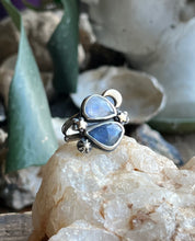 Load image into Gallery viewer, Starry Dreams Ring, Rainbow Moonstone and Tanzanite, Ring Size 8 3/4