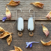 Load image into Gallery viewer, White Buffalo Earrings with Brass Crescent Moon Drops