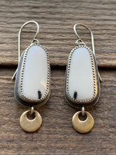 Load image into Gallery viewer, White Buffalo Earrings with Brass Crescent Moon Drops