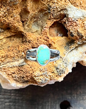 Load image into Gallery viewer, Emerald Valley Turquoise Ring with Hand Stamped Double Split Band, Ring Size 9.25