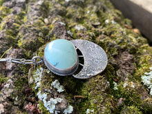 Load image into Gallery viewer, Reserved For T. Large Blue Moon Turquoise Crescent Drop Necklace in Handcrafted Sterling Silver