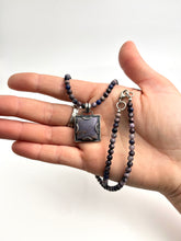 Load image into Gallery viewer, Light Purple Burro Creek Jasper Pendant in Handcrafted Sterling Silver with Sugilite Beaded Chain, 23” Long