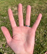 Load image into Gallery viewer, Emerald Valley Turquoise Ring with Hand Stamped Double Split Band, Ring Size 7
