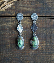 Load image into Gallery viewer, New Lander Variscite in Hand Stamped Drop Earrings and or Ring in Size 9, Solid Handcrafted Sterling Silver Designs