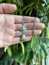 Load image into Gallery viewer, Rugged Landscapes Turquoise Pendant, Double Turquoise Drop Pendant in Handcrafted Sterling Silver