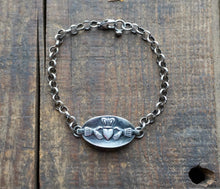 Load image into Gallery viewer, Claddagh Bracelet, Handcrafted Sterling Silver, Wrist Fit Up to 8”