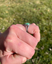 Load image into Gallery viewer, Emerald Valley Turquoise Ring with Hand Stamped Double Split Band, Ring Size 7
