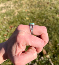 Load image into Gallery viewer, Emerald Valley Turquoise Ring with Hand Stamped Double Split Band, Ring Size 9.25