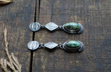 Load image into Gallery viewer, New Lander Variscite in Hand Stamped Drop Earrings and or Ring in Size 9, Solid Handcrafted Sterling Silver Designs