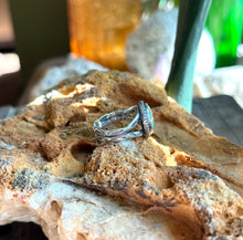 Load image into Gallery viewer, Emerald Valley Turquoise Ring with Hand Stamped Double Split Band, Ring Size 7