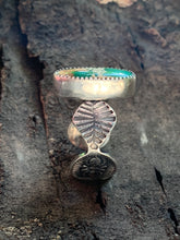 Load image into Gallery viewer, Green Stone Mountain Turquoise Ring in Handcrafted and Stamped Sterling Silver, Ring Size 9.5