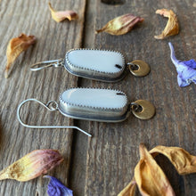 Load image into Gallery viewer, White Buffalo Earrings with Brass Crescent Moon Drops