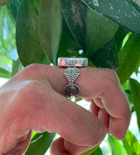 Load image into Gallery viewer, Green Stone Mountain Turquoise Ring in Handcrafted and Stamped Sterling Silver, Ring Size 9.5