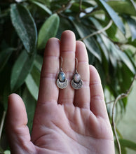 Load image into Gallery viewer, Ethiopian Opal Crescent Moon Drop Earrings in Handcrafted Sterling Silver