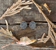 Load image into Gallery viewer, Owl Face Hand Stamped Earrings in Handcrafted Sterling Silver, Post Back