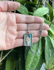 Cactus Under a Blue Moon Pendant with Kingman Turquoise, 18” Chain